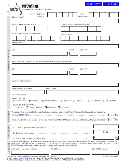 Form 5875  Printable Pdf