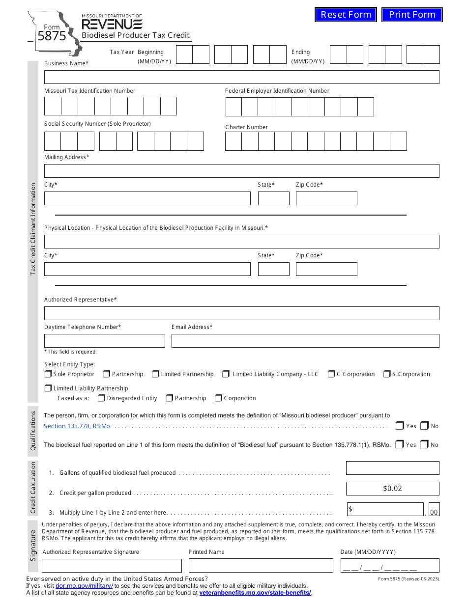 Form 5875 - Fill Out, Sign Online and Download Fillable PDF, Missouri ...