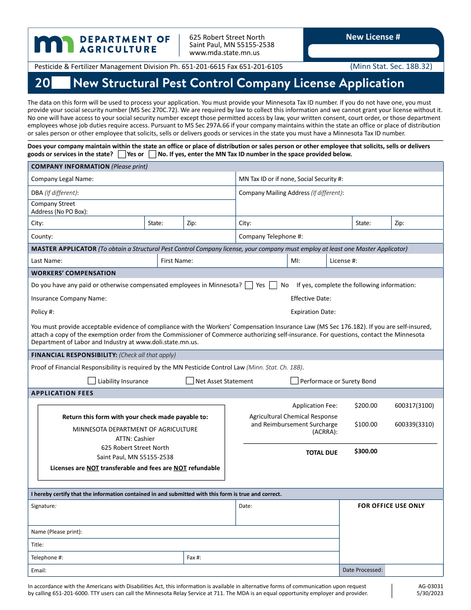 Form AG03031 Fill Out, Sign Online and Download Fillable PDF, Minnesota Templateroller