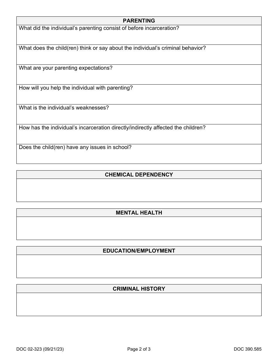 Form DOC02-323 Home Investigation Report - Washington, Page 2