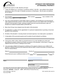 Document preview: Form DOC05-698 Affidavit for Disposition of Personal Property - Washington