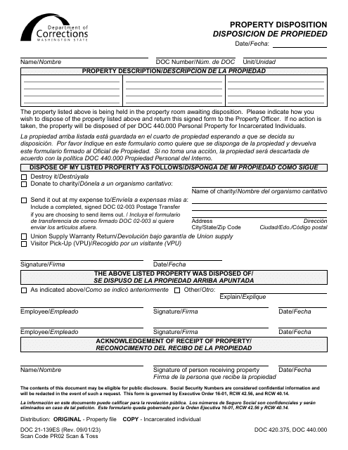 Form DOC21-139ES  Printable Pdf