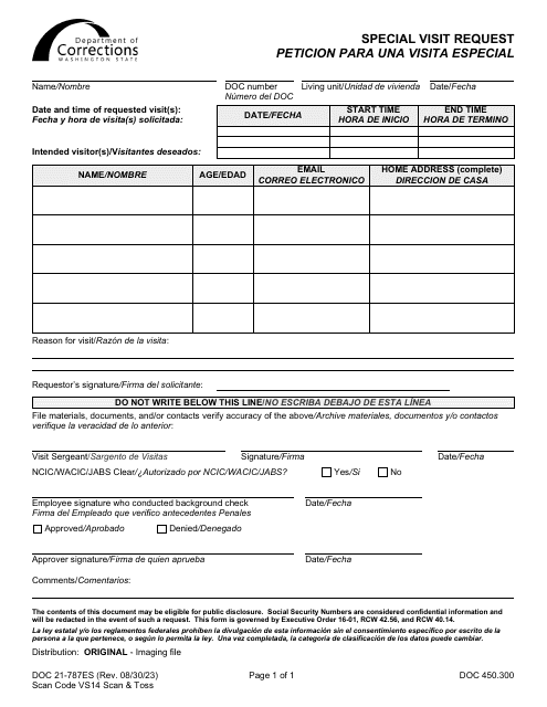 Form DOC21-787ES  Printable Pdf