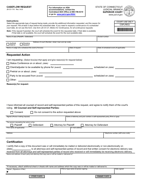 Form JD-CV-116 Caseflow Request - Connecticut