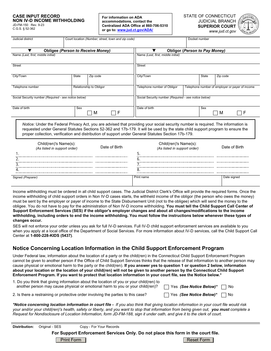 Form Jd Fm 150 Fill Out Sign Online And Download Fillable Pdf Connecticut Templateroller 3318