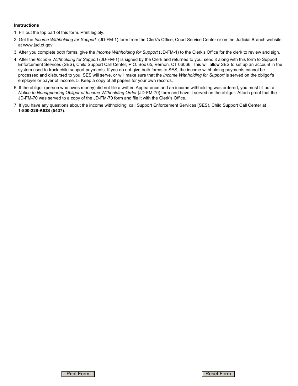 Form JD-FM-150 Case Input Record - Non IV-D Income Withholding - Connecticut, Page 2