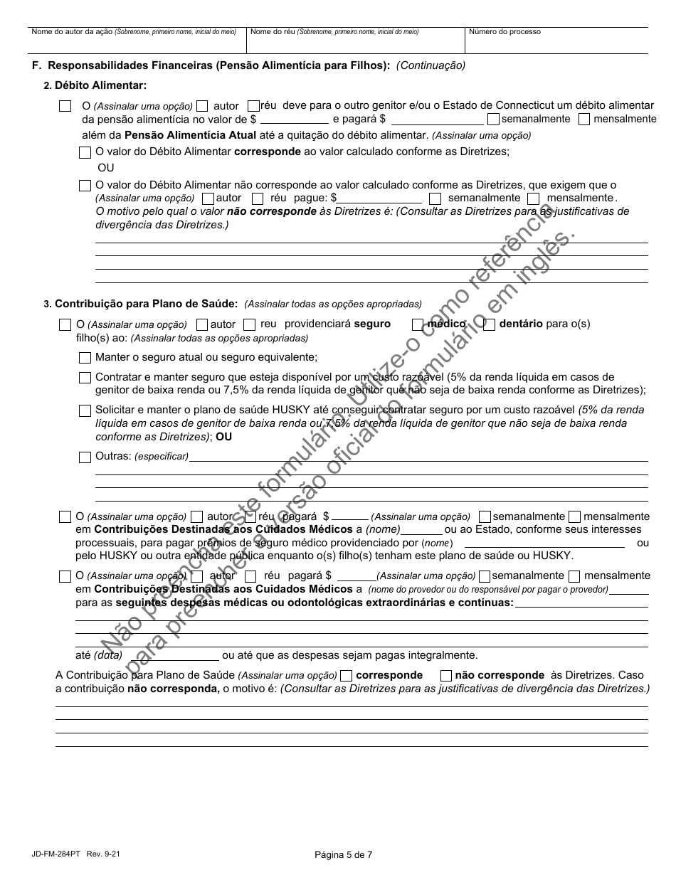 Form JD-FM-284PT Custody Agreement and Parenting Plan - Connecticut (Portuguese), Page 5