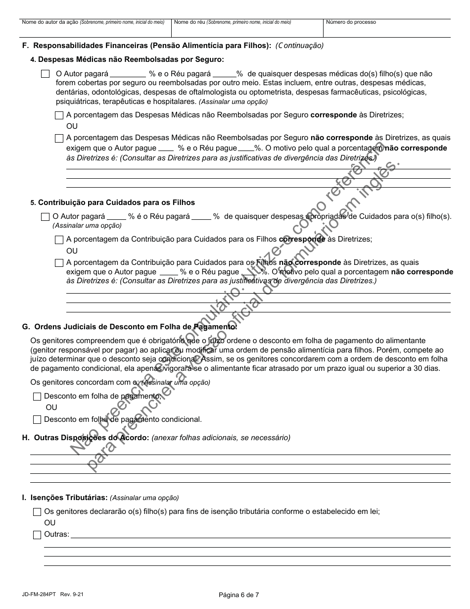 Form JD-FM-284PT Custody Agreement and Parenting Plan - Connecticut (Portuguese), Page 6