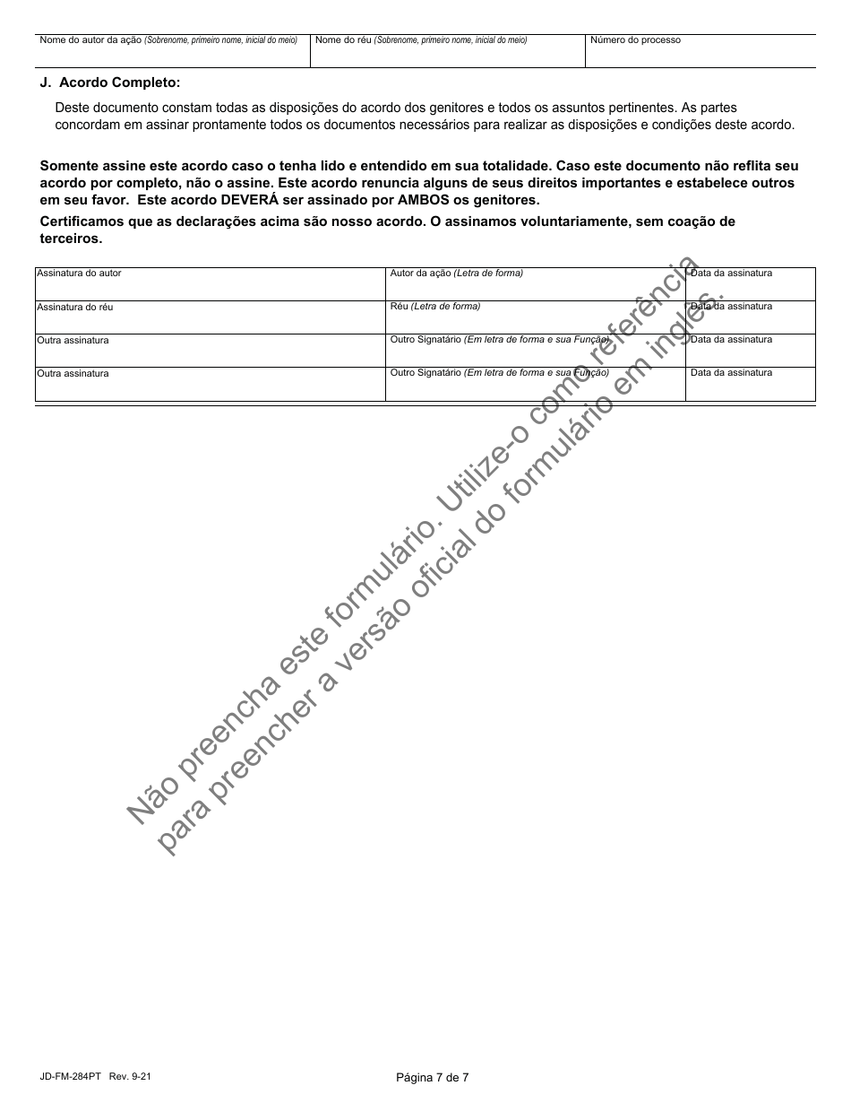 Form JD-FM-284PT Custody Agreement and Parenting Plan - Connecticut (Portuguese), Page 7