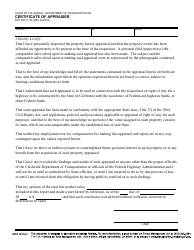 Document preview: Form RW07-06 Certificate of Appraiser - California