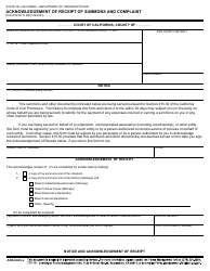 Document preview: Form RW09-16 Acknowledgement of Receipt of Summons and Complaint - California