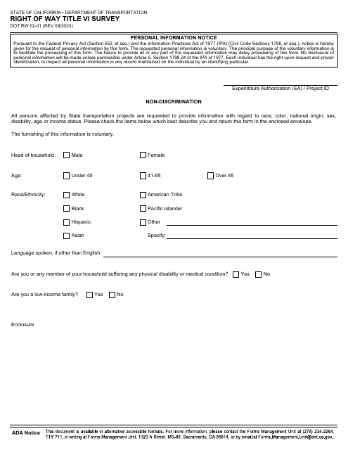 Form RW02-01 Right of Way Title VI Survey - California