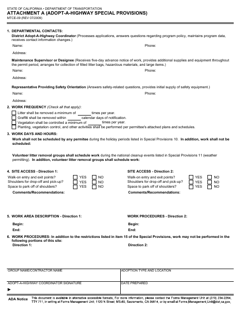 Form MTCE-09 Attachment A  Printable Pdf