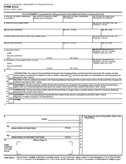 Form RW08-22 (UCC2) - California