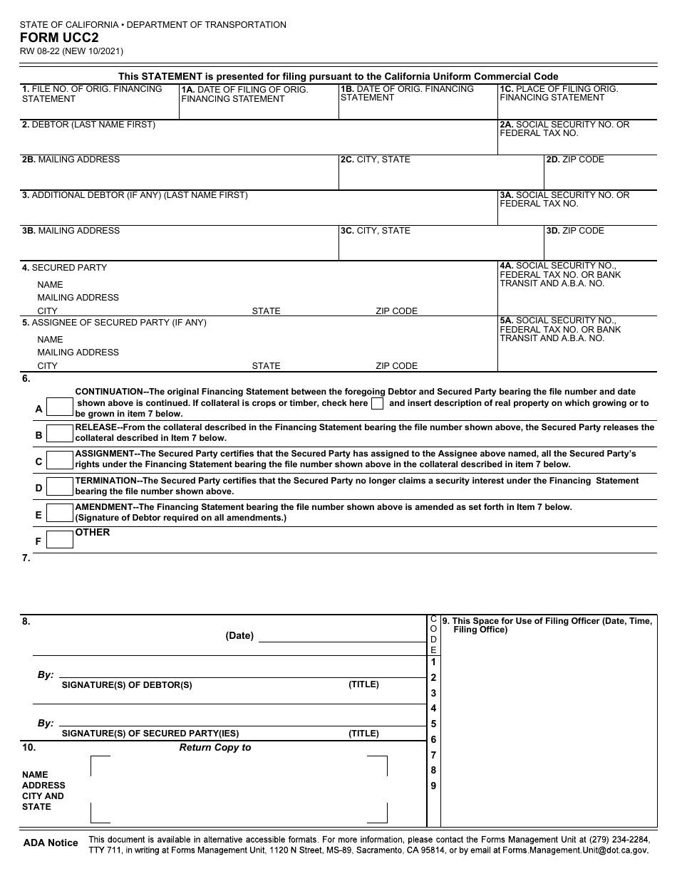 Form RW08-22 (UCC2) - California, Page 1