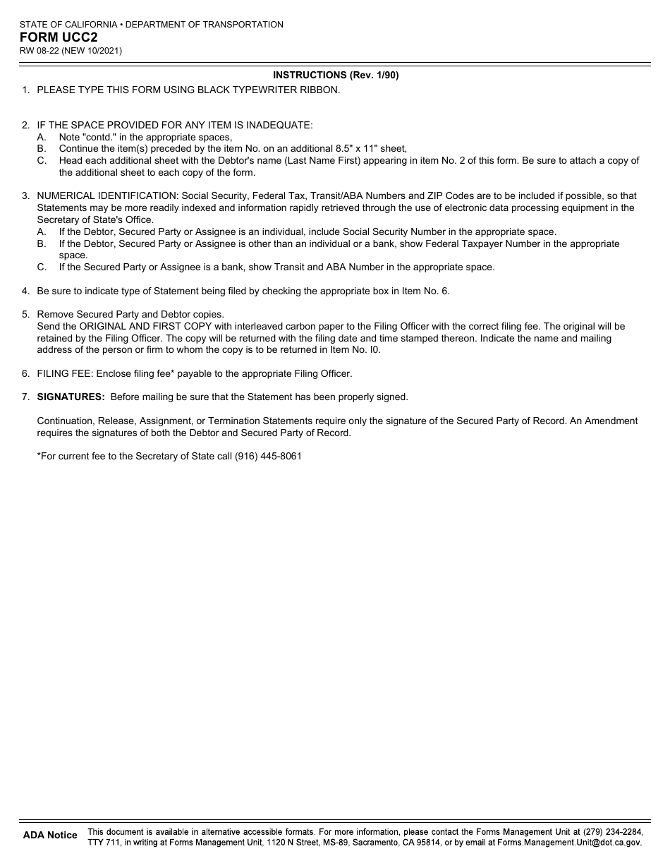Form RW08-22 (UCC2) - California, Page 2