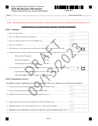 Document preview: Modification Worksheet - Taxable Social Security Income Worksheet - Draft - Rhode Island, 2023