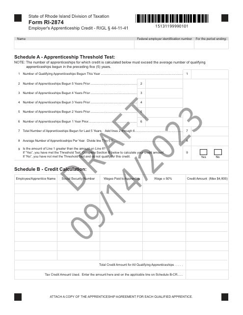 Form RI-2874  Printable Pdf