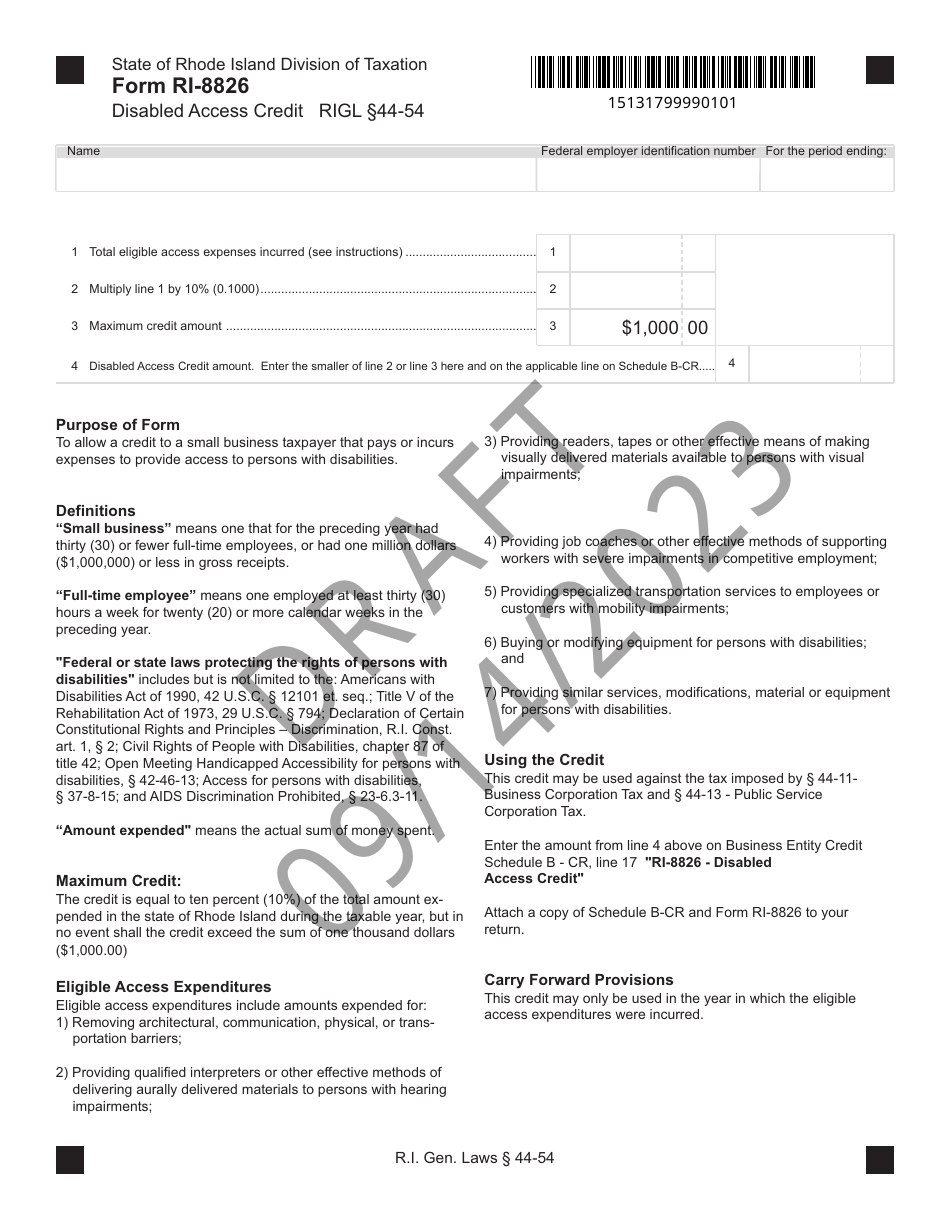 Form RI8826 Download Fillable PDF or Fill Online Disabled Access