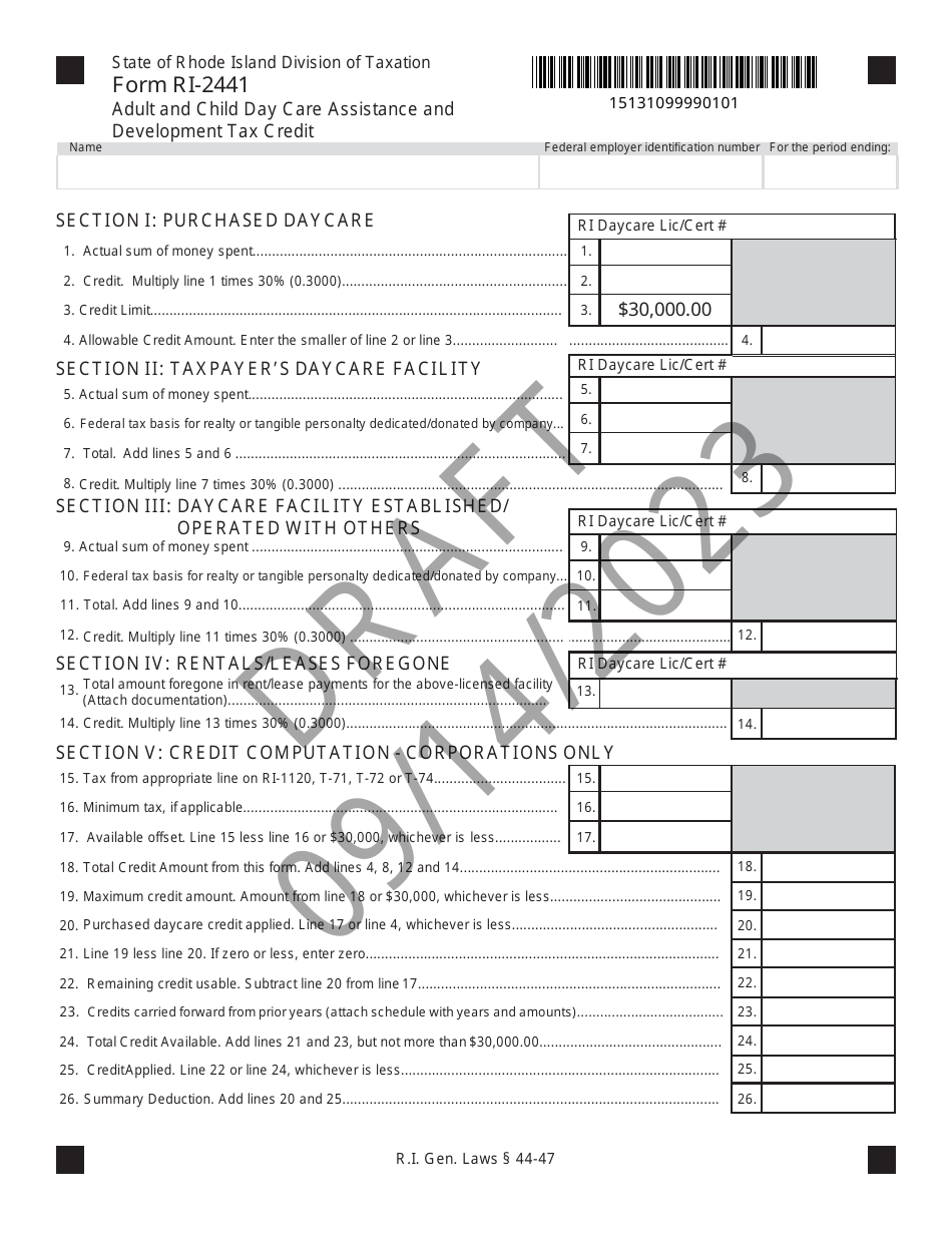 Form RI2441 Download Fillable PDF or Fill Online Adult and Child Day