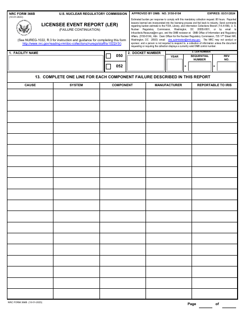 NRC Form 366B  Printable Pdf