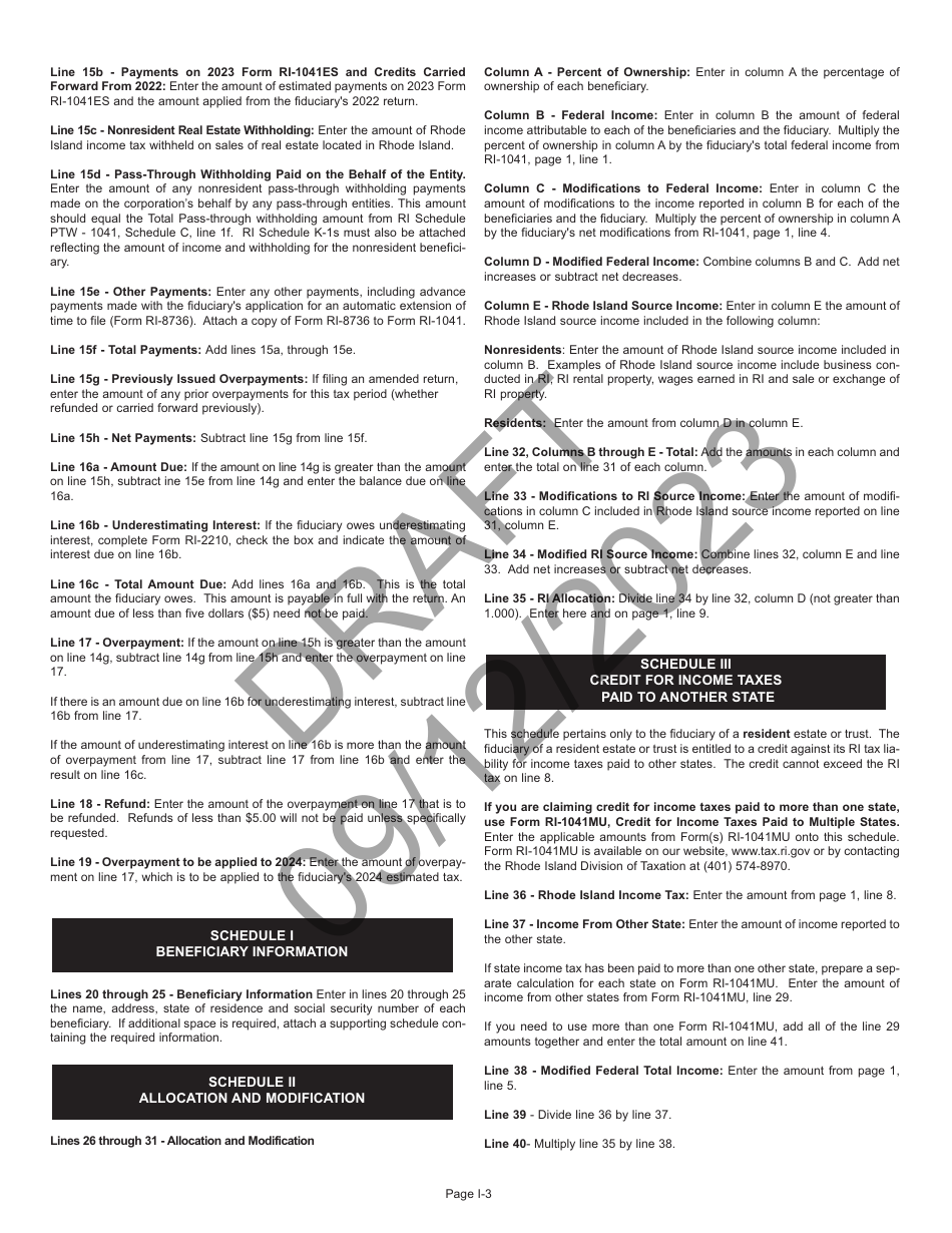 Instructions for Form RI-1041 Fiduciary Income Tax Return - Draft - Rhode Island, Page 3