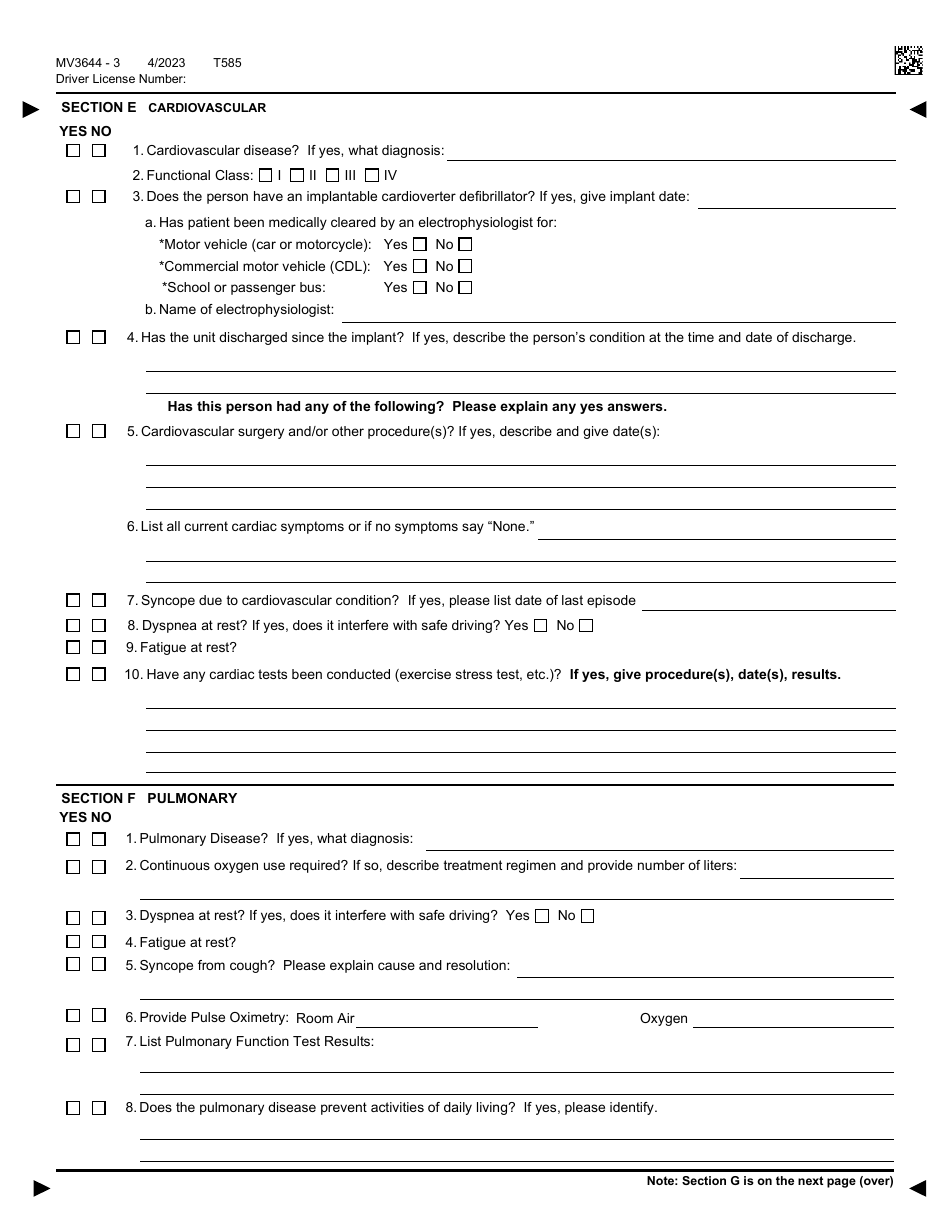 Form MV3644 Medical Examination Report - Wisconsin, Page 3