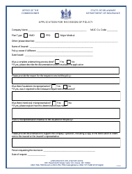 Document preview: Application for Recission of Policy - Delaware