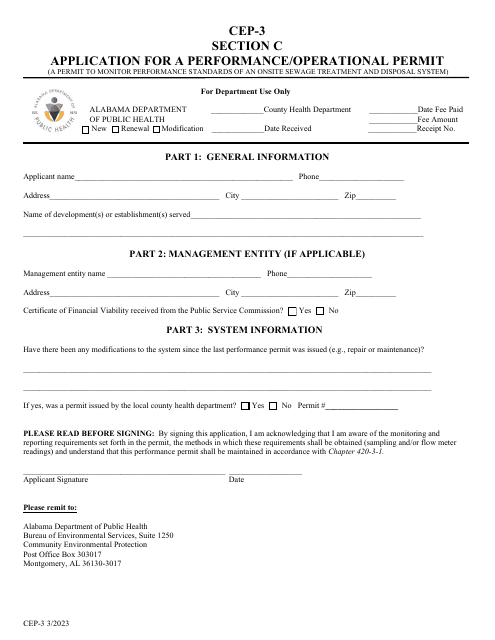 Form CEP-3 Application for a Performance/Operational Permit - Alabama