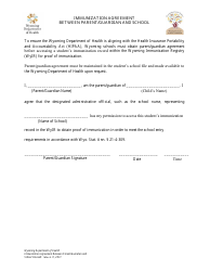 Document preview: Immunization Agreement Between Parent/Guardian and School - Wyoming