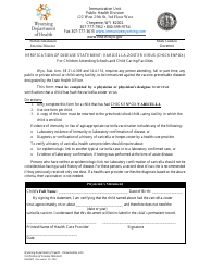 Document preview: Verification of Disease Statement: Varicella-Zoster Virus (Chickenpox) for Children Attending Schools and Child Caring Facilities - Wyoming