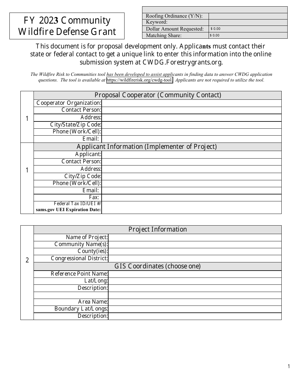 Community Wildfire Defense Grant, Page 1