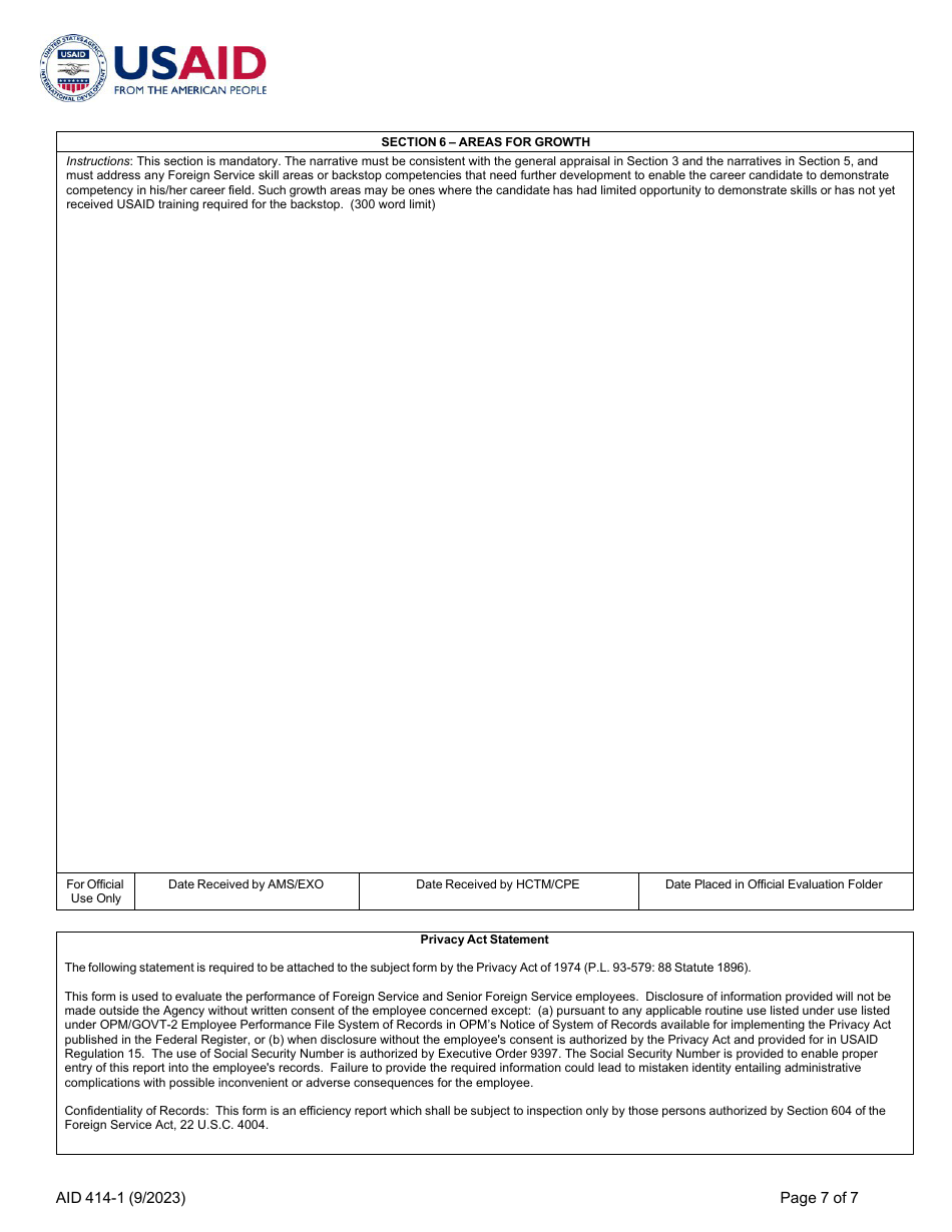 Form AID414-1 Tenure Evaluation Form - Foreign Service, Page 7