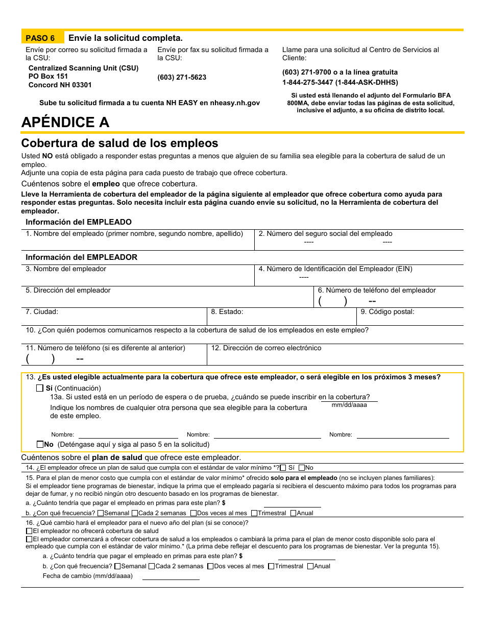 BFA Formulario 800MA Solicitud De Cobertura De Salud Y Ayuda Para Pagar Los Costos - New Hampshire (Spanish), Page 12