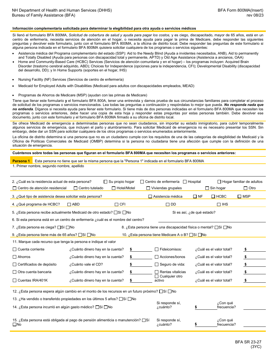 BFA Formulario 800MA Solicitud De Cobertura De Salud Y Ayuda Para Pagar Los Costos - New Hampshire (Spanish), Page 17