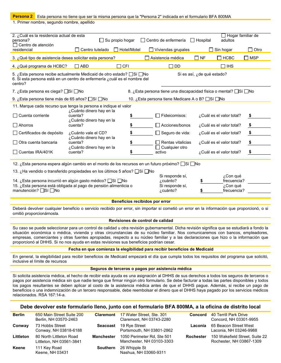 BFA Formulario 800MA Solicitud De Cobertura De Salud Y Ayuda Para Pagar Los Costos - New Hampshire (Spanish), Page 18