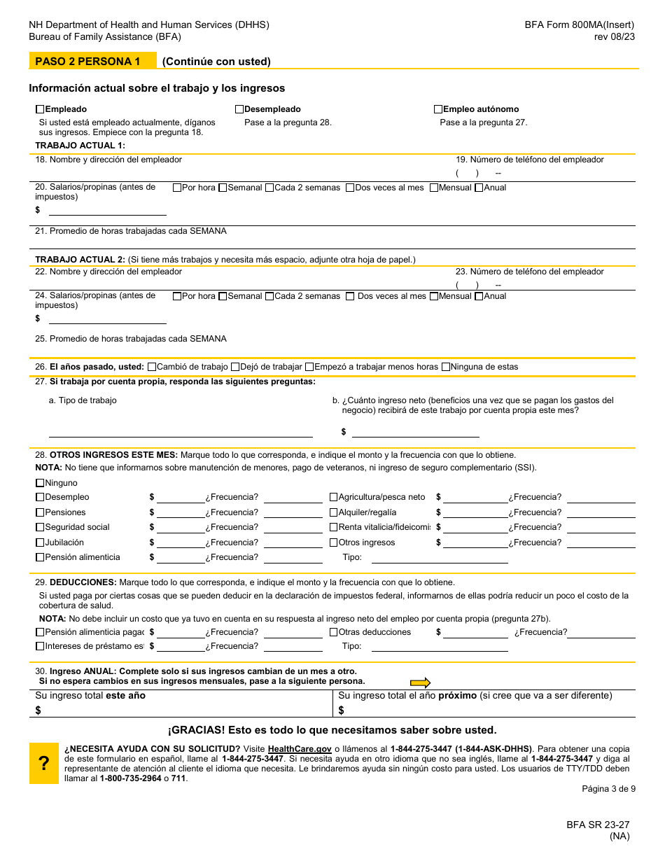 BFA Formulario 800MA Solicitud De Cobertura De Salud Y Ayuda Para Pagar Los Costos - New Hampshire (Spanish), Page 5