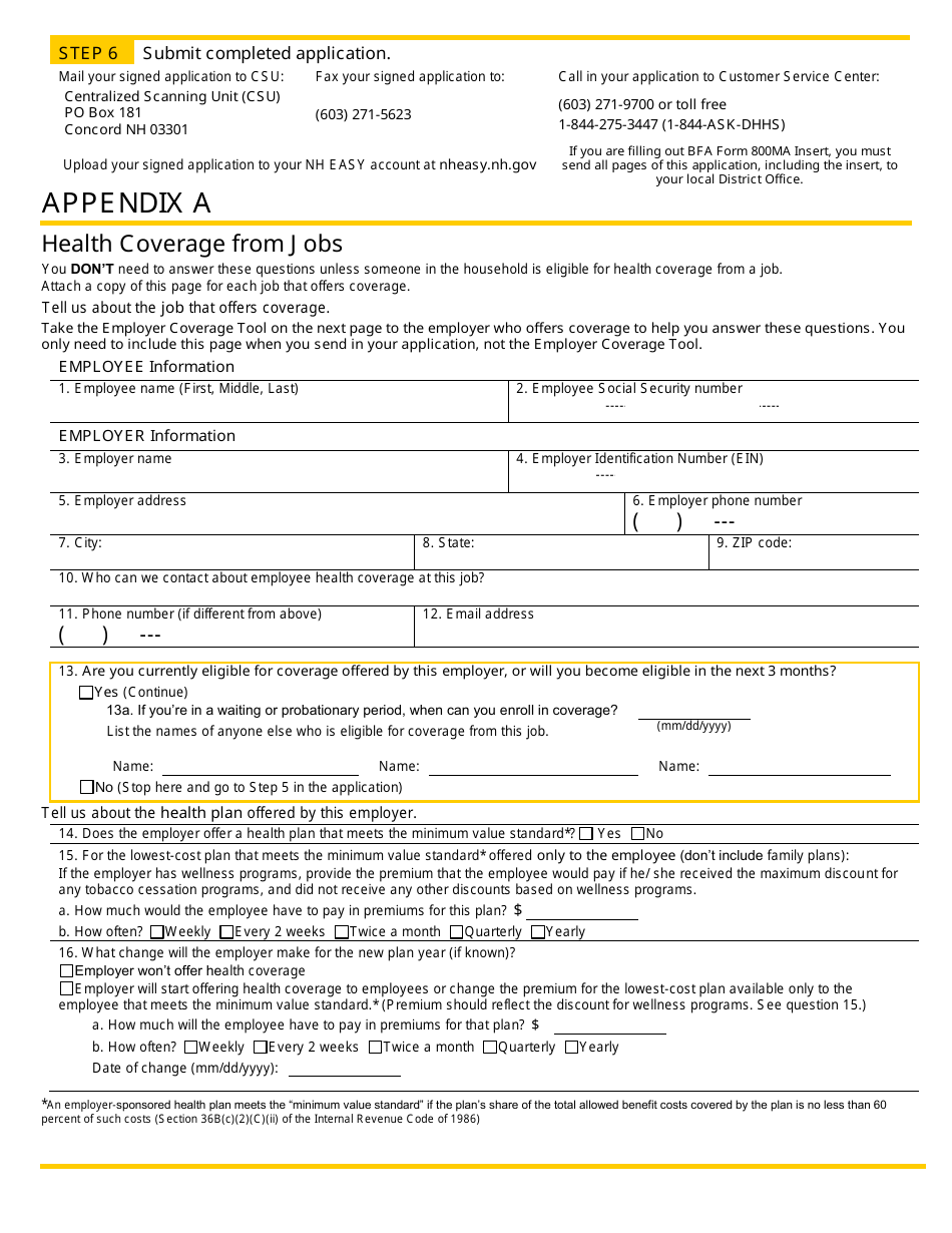 BFA Form 800MA Application for Health Coverage  Help Paying Costs - New Hampshire, Page 12