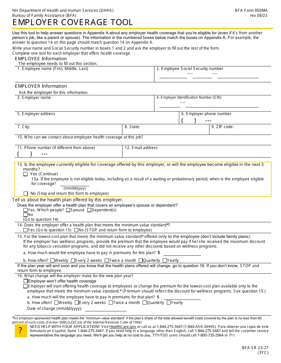 BFA Form 800MA Application for Health Coverage  Help Paying Costs - New Hampshire, Page 13