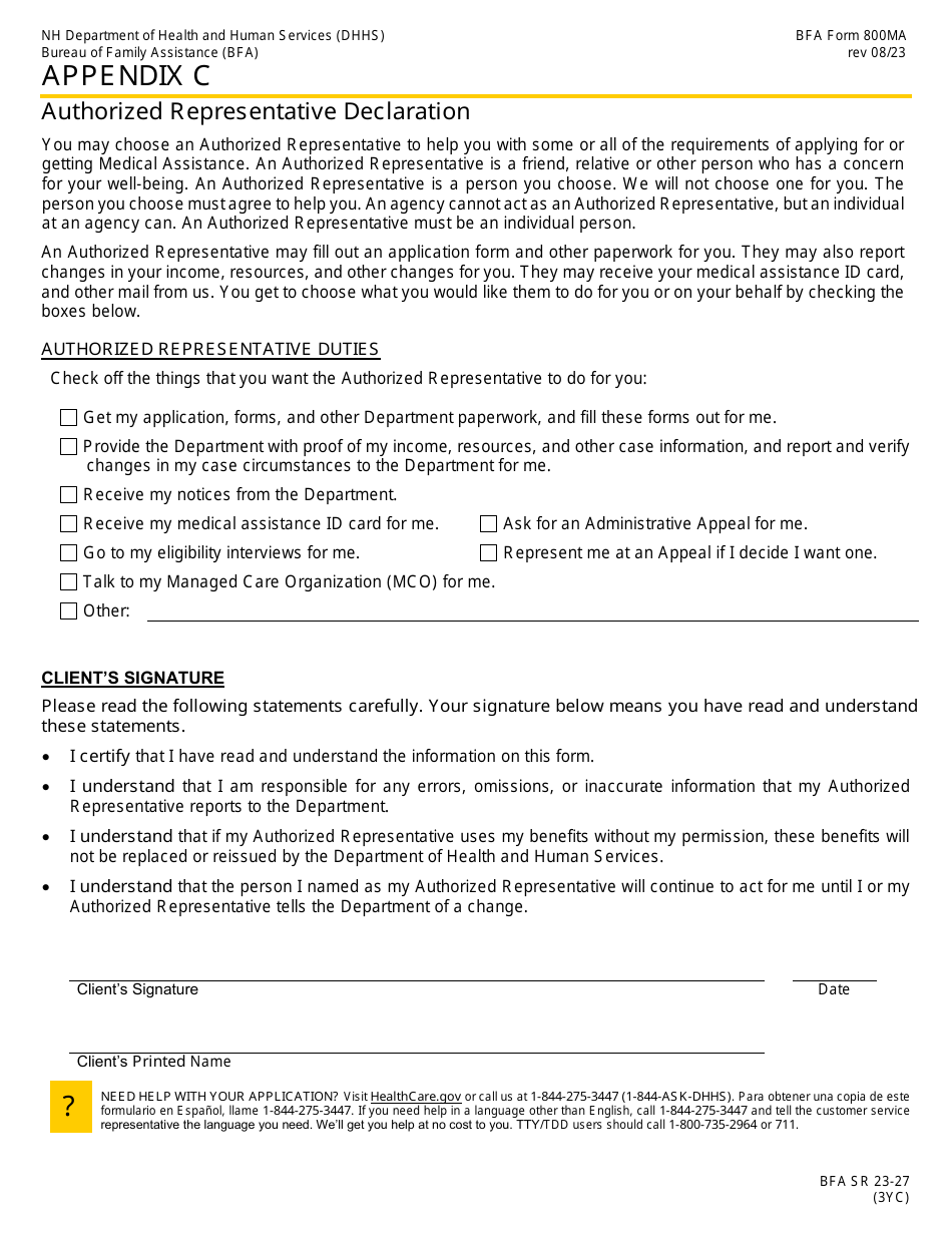 BFA Form 800MA Application for Health Coverage  Help Paying Costs - New Hampshire, Page 15
