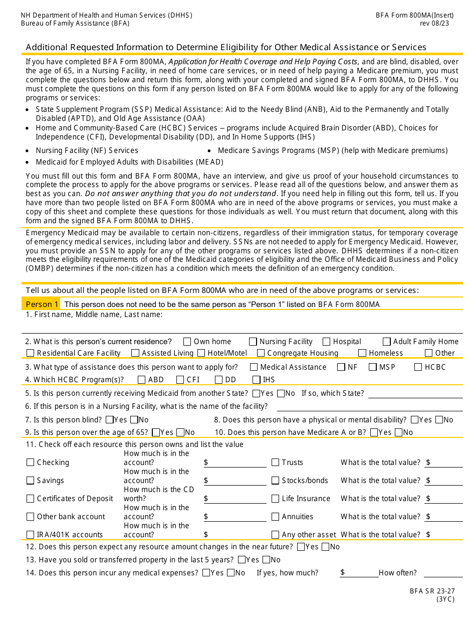 BFA Form 800MA Application for Health Coverage  Help Paying Costs - New Hampshire, Page 17