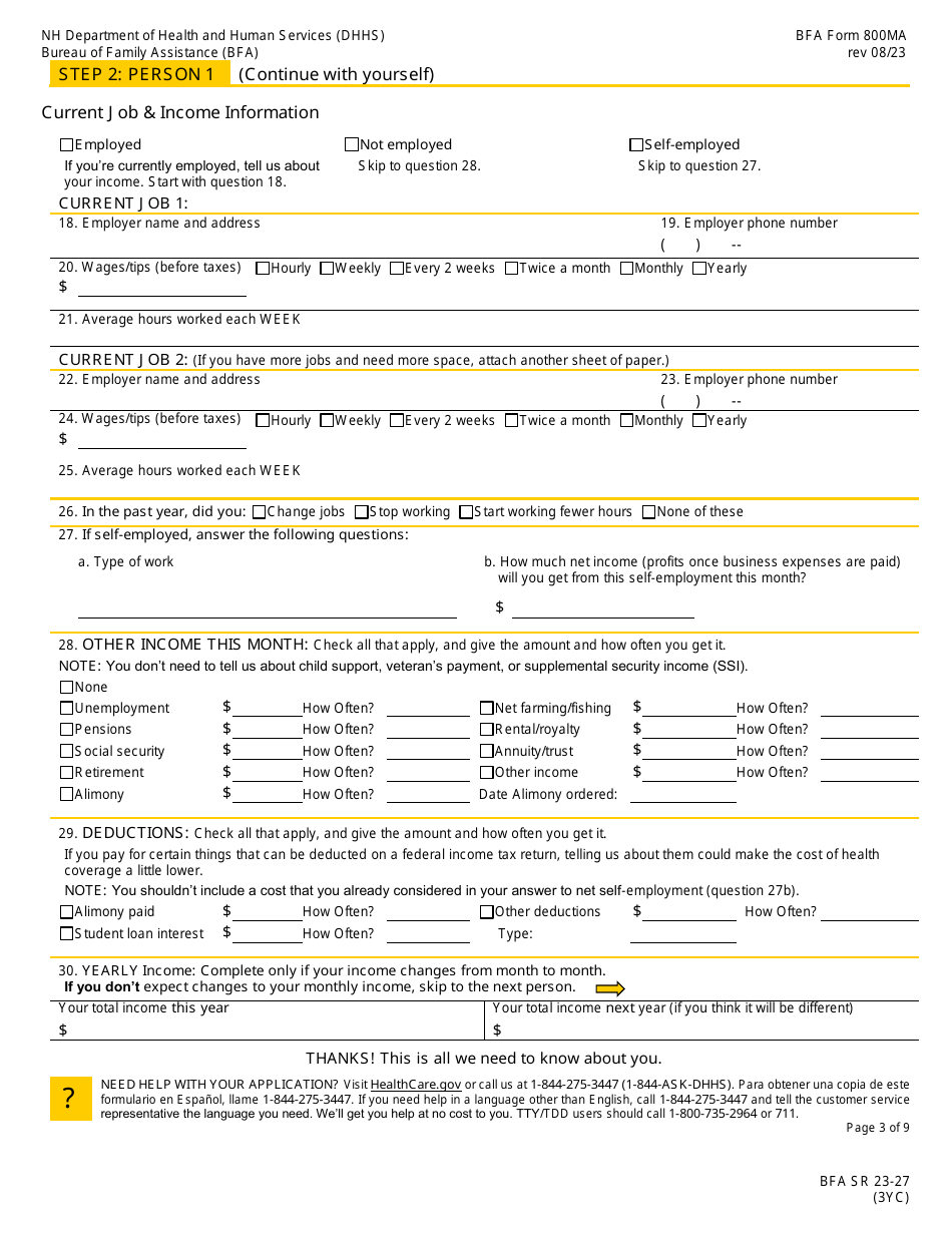 BFA Form 800MA Application for Health Coverage  Help Paying Costs - New Hampshire, Page 5