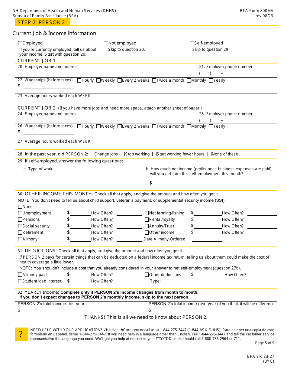BFA Form 800MA Application for Health Coverage  Help Paying Costs - New Hampshire, Page 7