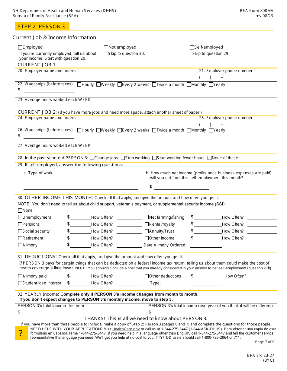 BFA Form 800MA Application for Health Coverage  Help Paying Costs - New Hampshire, Page 9