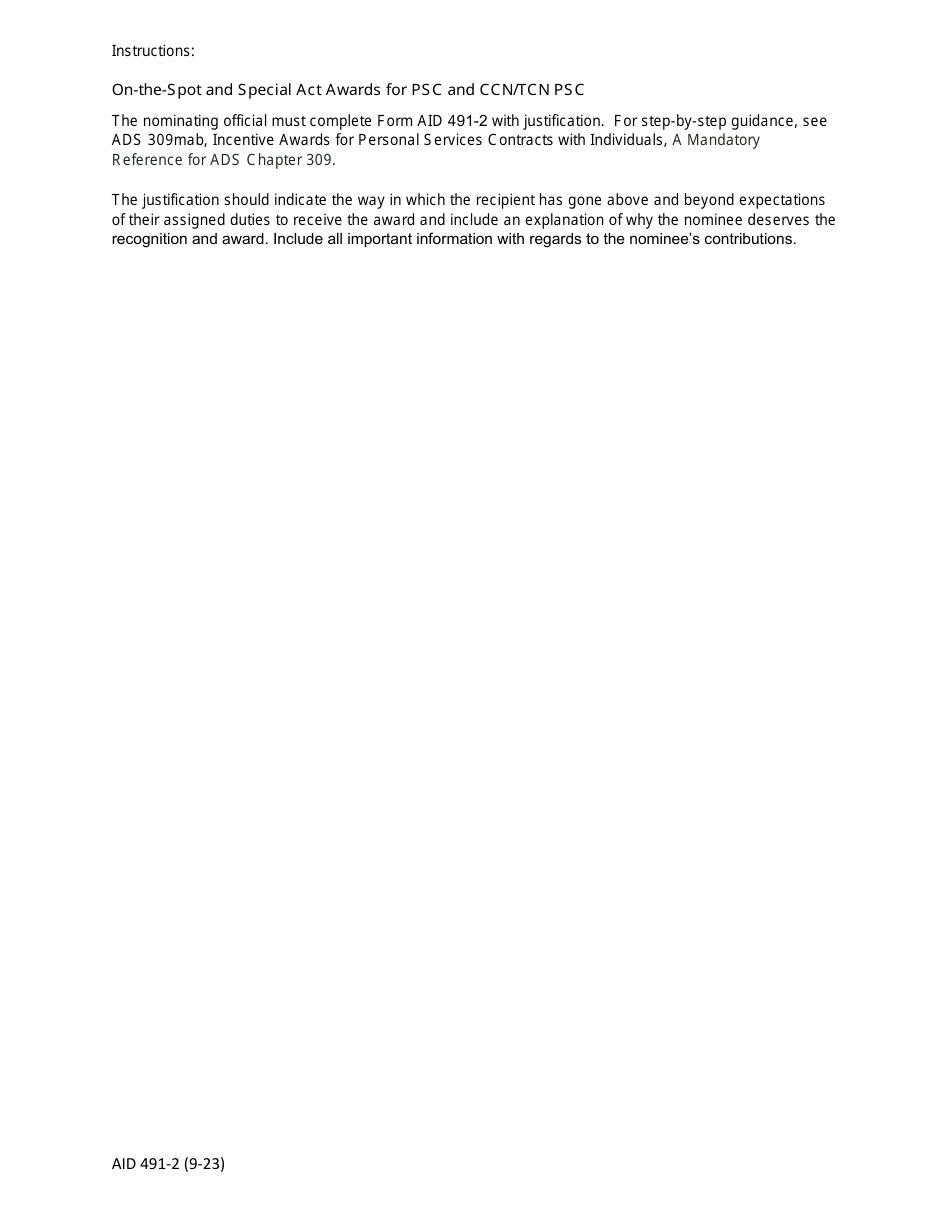 Form AID491-2 On-The-Spot / Special Act (Ots / Sa) Form, Page 2