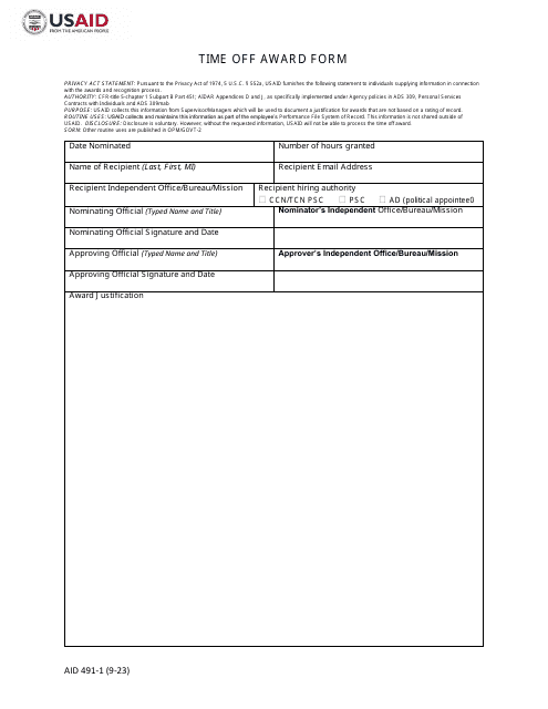 Form AID491-1  Printable Pdf