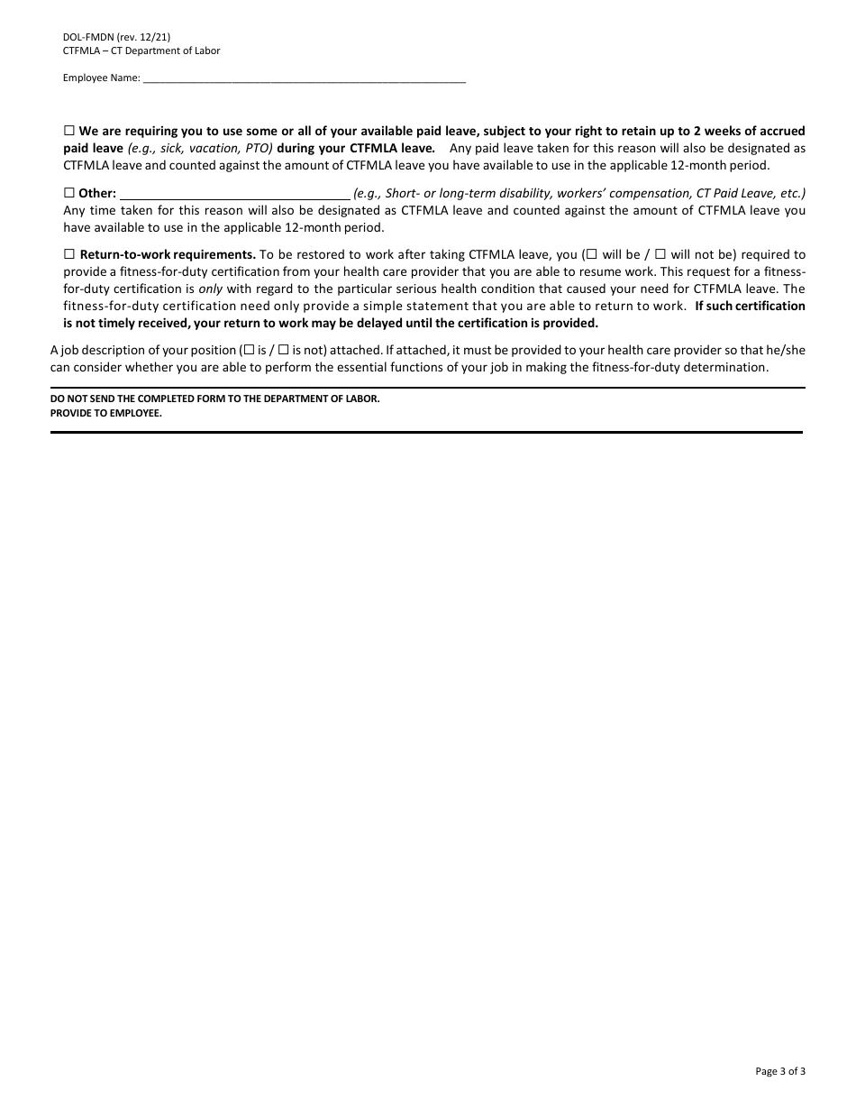 Form DOL-FMDN Designation Notice - Connecticut, Page 3