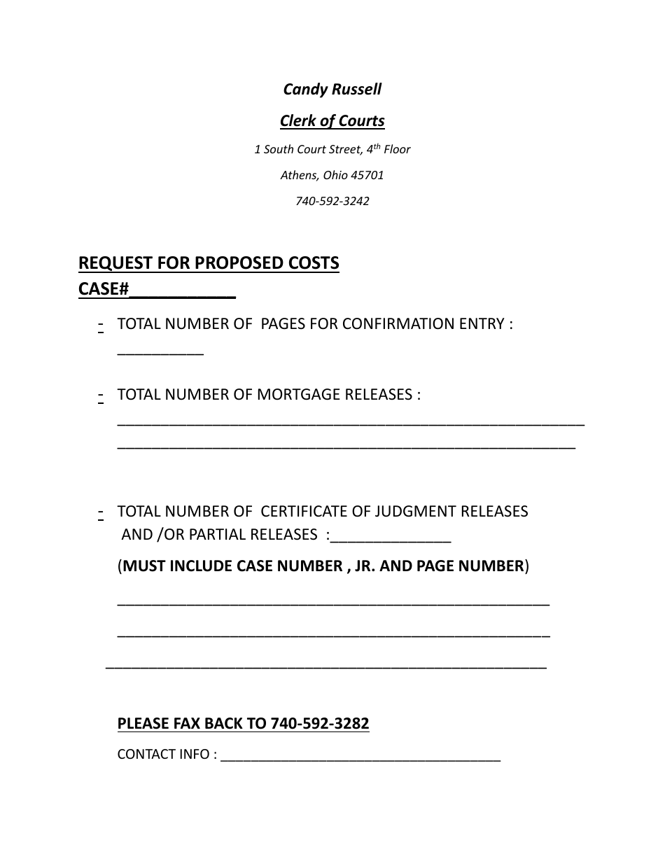 Athens County, Ohio Request for Proposed Civil Cost Fill Out, Sign