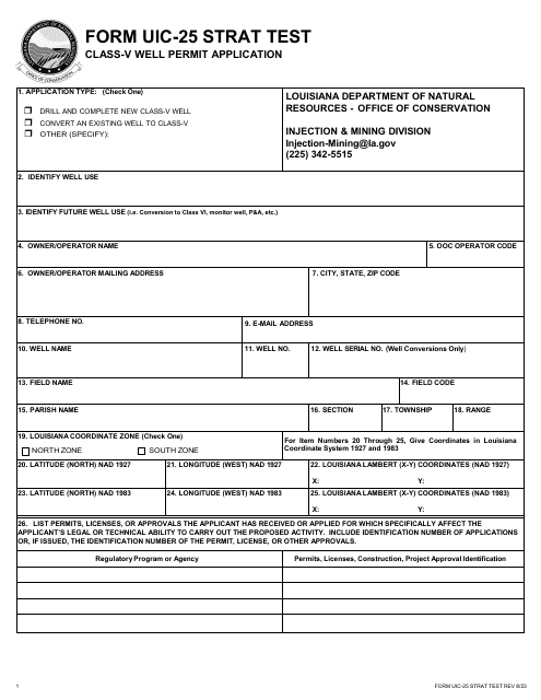 Form UIC-25 STRAT TEST  Printable Pdf