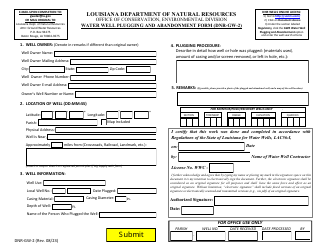 Form DNR-GW-2 Water Well Plugging and Abandonment Form - Louisiana